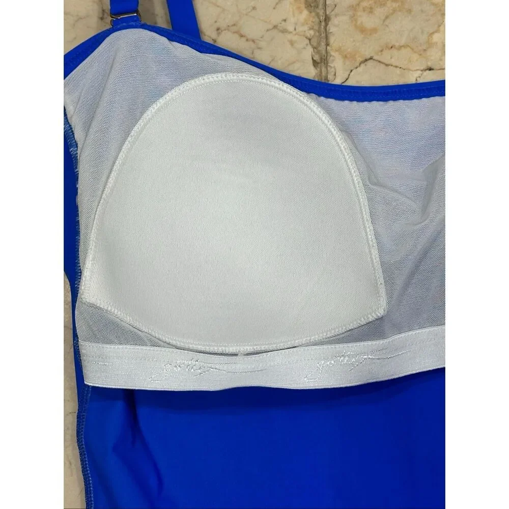 Gottex Royal Blue Mesh Overlay One Piece Swimsuit Size 14